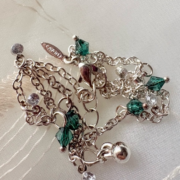 Vintage Avon 2008 Emerald Green Crystal Anklet Silver Dainty Adjustable NIB B13 - Picture 7 of 15